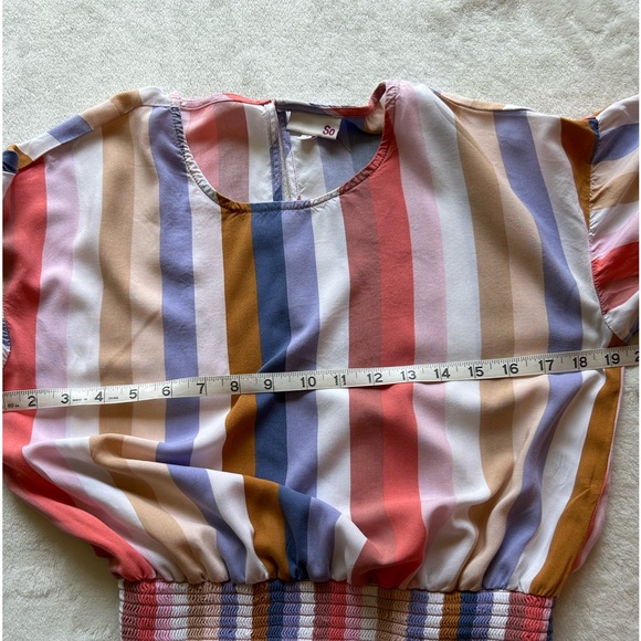 SO Striped Long Sleeve Blouse with elastic waist and cuffs. Women’s sz. M. - Picture 5 of 7